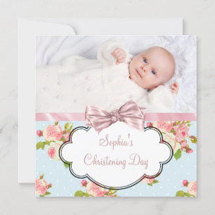 Invitation Rose Rose Rose Baby Girl Photo Christening