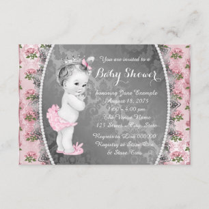 Invitation Rose rose rose et Baby shower gris