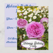 Invitation Rose rose Rose Fleur Floral Jolies Filles (Devant / Derrière)