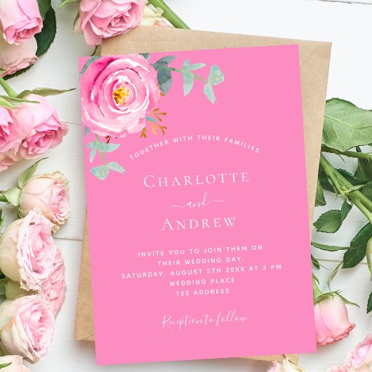 Invitation Rose rose rose fleurie mariage