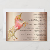 Invitation Rose Rose Rose Gold Parties scintillant Unicorn Ho (Devant)