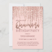 Invitation Rose Rose Rose Parties scintillant or rideau Fring (Devant)