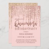 Invitation Rose Rose Rose Parties scintillant or rideau Fring (Devant / Derrière)