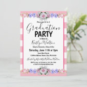 Invitation Rose rose rose rayures rose fête de graduation (Debout devant)