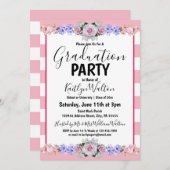 Invitation Rose rose rose rayures rose fête de graduation (Devant / Derrière)