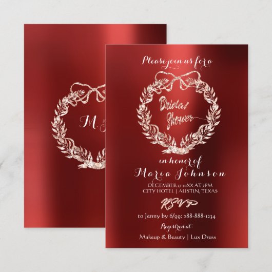 Invitation Rose rose rose rose Fête des mariées à couronne de (Devant / Derrière)