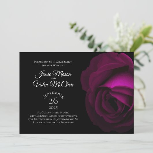 Invitation Rose rose rose rose foncée Gothique Mariage élégan (Debout devant)