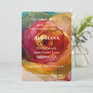 Invitation Rose rose rose rose Jaune Floral Anniversaire