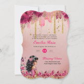 Invitation Rose rose rose rose or Quinceanera robe Roses flor (Devant)