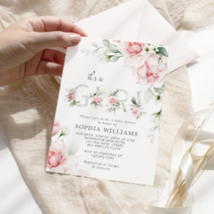 Invitation Rose rose rose rose pâle C'est un Baby shower fémi