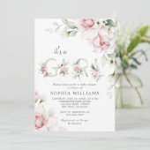 Invitation Rose rose rose rose pâle C'est un Baby shower fémi (Debout devant)