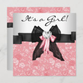 Invitation Rose rose rose rose rose noir bébé fille douche (Devant / Derrière)