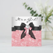 Invitation Rose rose rose rose rose noir bébé fille douche (Debout devant)