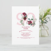 Invitation Rose & Rose rouge Elégante 90e fête d'anniversaire (Debout devant)