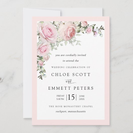 Invitation Rose rose rousse Rustique Mariage floral (Devant)