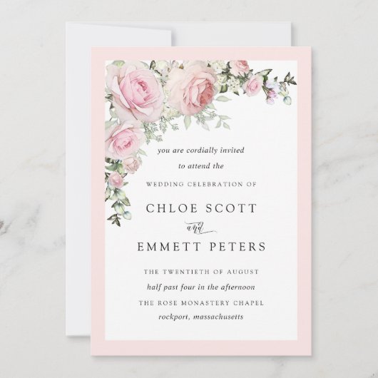Invitation Rose rose rousse Rustique Mariage floral (Devant)