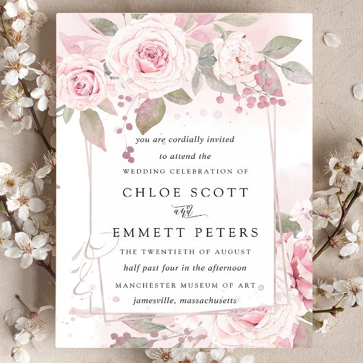 Invitation Rose rose rousse Rustique Mariage floral
