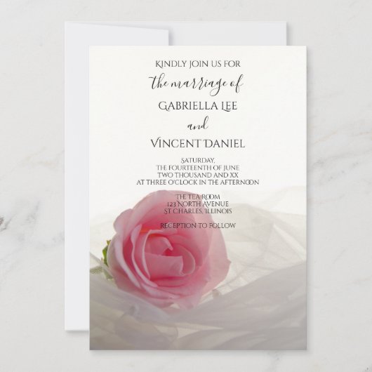 Invitation Rose rose sur Mariage blanc (Devant)