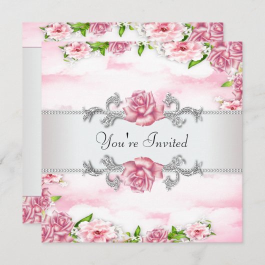 Invitation Rose rose Toutes les occasions (Devant / Derrière)