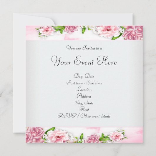 Invitation Rose rose Toutes les occasions (Dos)