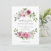 Invitation Rose Rose Vert Arc Floral 90e fête d'anniversaire (Debout devant)