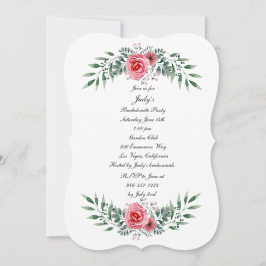 Invitation Rose Rose vert Foliage Bachelorette Party (Devant)