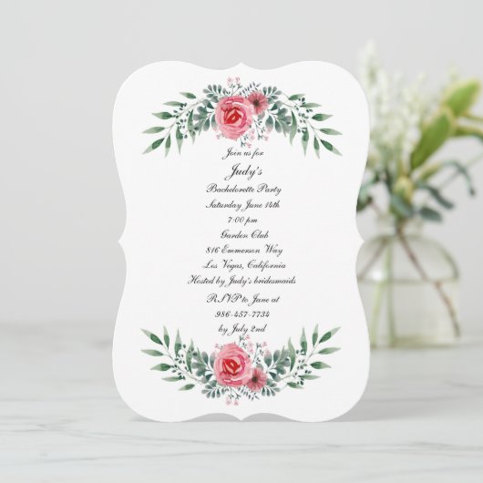 Invitation Rose Rose vert Foliage Bachelorette Party (Debout devant)