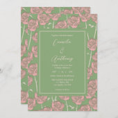 Invitation Rose rose verte Retro Y2K les années 70 Motif de f (Devant / Derrière)