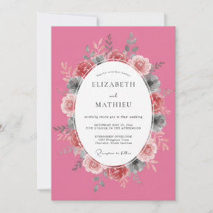 Invitation Rose Rose Vibrant Mariage Botanique