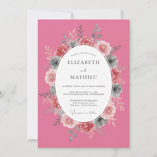 Invitation Rose Rose Vibrant Mariage Botanique (Devant)