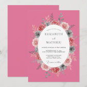 Invitation Rose Rose Vibrant Mariage Botanique (Devant / Derrière)