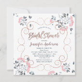 Invitation Rose rose victorien or Fête des mariées florale (Devant)