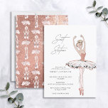 Invitation Rose rose vierge Or Ballerina Sweet 16 Anniversair<br><div class="desc">Moderne, minimaliste et élégant, cette invitation d'anniversaire Sweet 16 Ballerina présente une illustration de ballerine glam ornée d'une texture shimmer or rose, sur une invitation à la typographie noir et blanc. Le fond de l'invitation est orné d'un brillant doré rose, avec un motif de chaussures sur pointe. Copyright Invitations élégants,...</div>