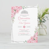 Invitation Rose rose vif Diamant argenté Tiara Quinceanera (Debout devant)