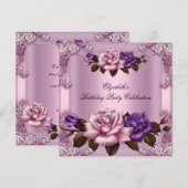 Invitation Rose rose violet Élégante fête d'anniversaire 2 (Devant / Derrière)