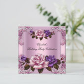 Invitation Rose rose violet Élégante fête d'anniversaire 2 (Debout devant)