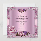 Invitation Rose rose violet Élégante fête d'anniversaire 2 (Dos)