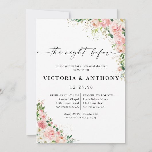 Invitation Rose Rose Vive Or La Nuit Avant L'Invitation (Devant)