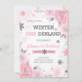 Invitation Rose Rose Winter Wonderland 1er anniversaire Invit (Devant)