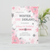 Invitation Rose Rose Winter Wonderland 1er anniversaire Invit (Debout devant)