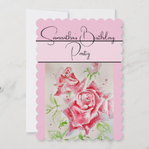Invitation Rose roseau aquarelle rouge rose fleurs floral Fle