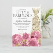 Invitation Rose Roses Golden Gown 50e fête d'anniversaire (Debout devant)