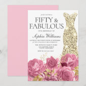 Invitation Rose Roses Golden Gown 50e fête d'anniversaire (Devant / Derrière)