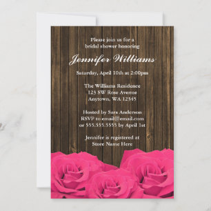 Invitation Rose Roses Grange Fête des mariées en bois
