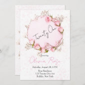 Invitation Rose Roses Wreath Chic 21e fête d'anniversaire (Devant / Derrière)