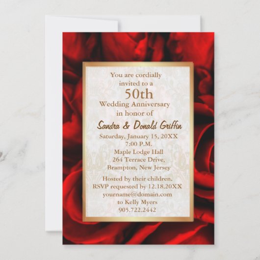Invitation Rose rouge 50e anniversaire de mariage - ver. 2 (Dos)