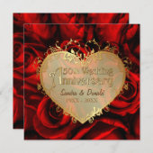Invitation Rose Rouge 50e Anniversaire de Mariage -Version 2  (Devant / Derrière)