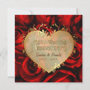 Invitation Rose Rouge 50e Anniversaire de Mariage -Version ca