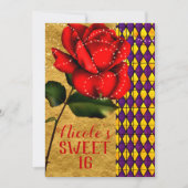 Invitation Rose rouge à paillettes Storybook Beauty Sweet 16 (Devant)