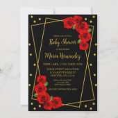 Invitation Rose rouge Baby shower noir et or (Devant)